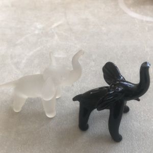 2 Vintage Blown Glass Lamp-work Miniature Black And Frosting